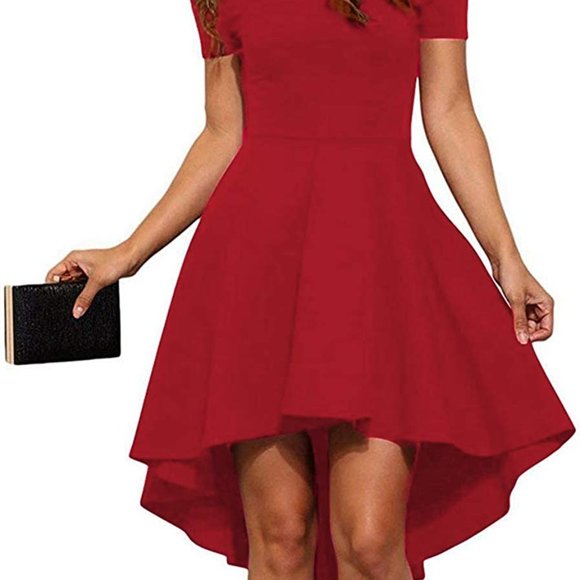 New Sarin Mathews Womens Off The Shoulder Short Sleeve High Low Cocktail Dress - Picture 4 of 16